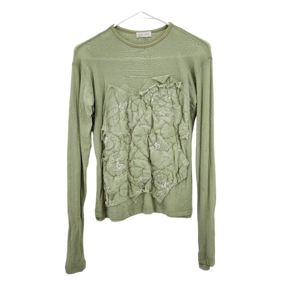 Krista Larson Vintage Women's Peasant Quilted Fabric Long Sleeve Mesh Top - OS